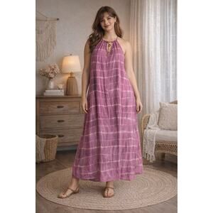 Mlle Gabrielle Tie Dye Maxi Dress 1X Pink Purple Trapeze Boho Beachy Flow Resort